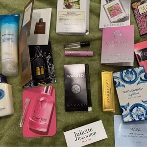 Burberry and Assorted Designer Fragrance & Lotion Samples in Blue Box